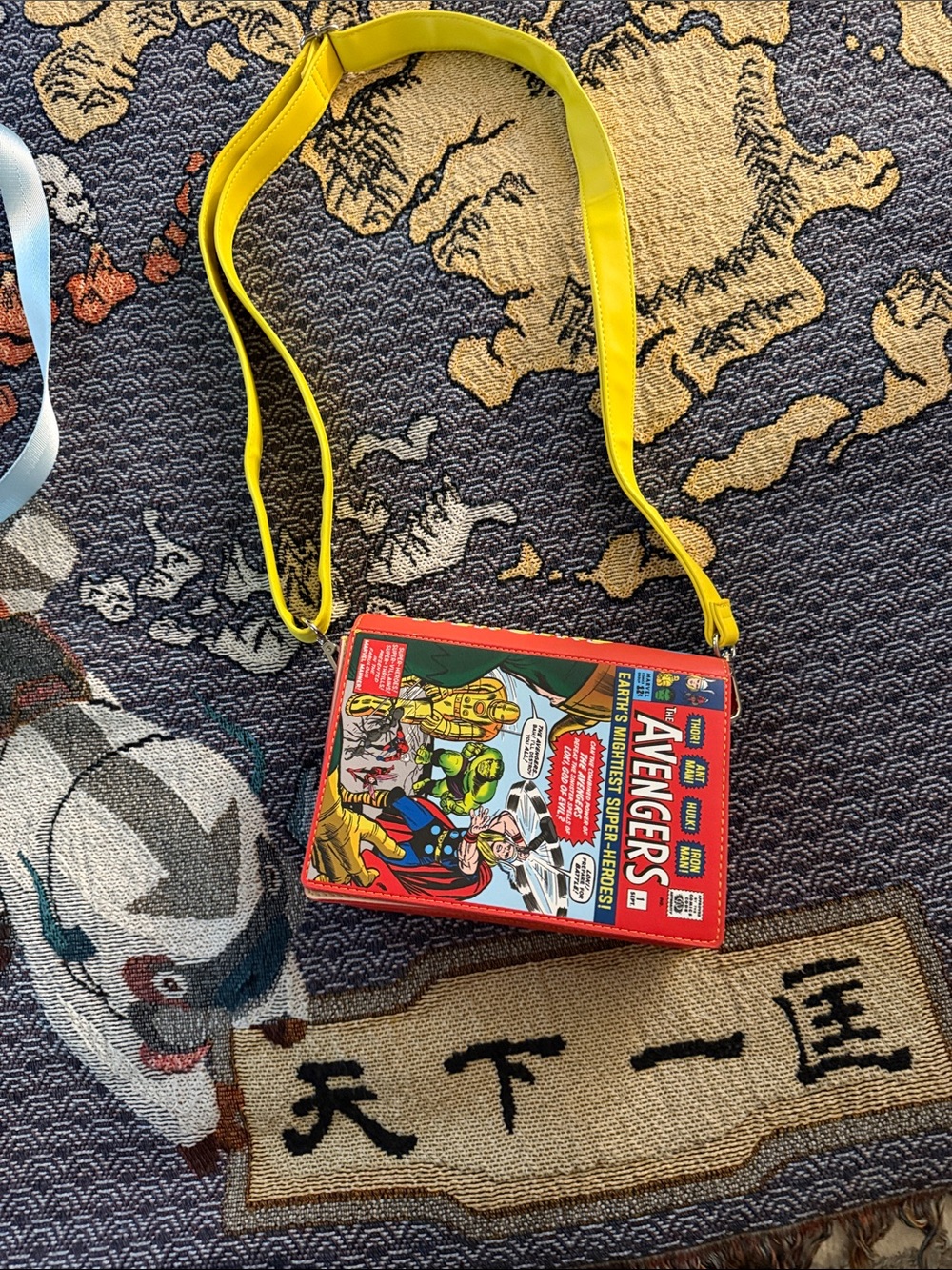 Marvel Avengers Comic Book loungefly Crossbody Bag - Yellow Strap